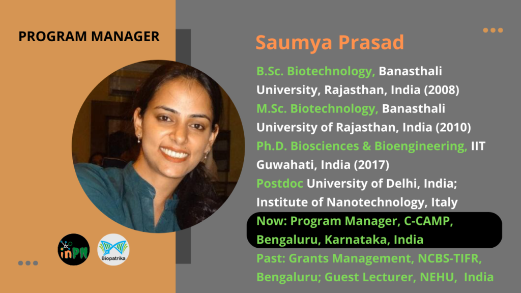 Saumya Prasad | PhD | Biotech | Biophysics | Program Manager | Entrepreneurship | Early-Stage Funding
