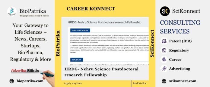 HRDG- Nehru Science Postdoctoral research Fellowship