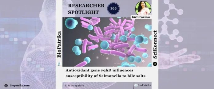 Antioxidant gene yqhD influences susceptibility of Salmonella to bile salts