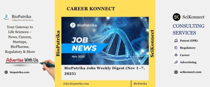 BioPatrika Jobs Weekly Digest (Nov 1–7, 2025)