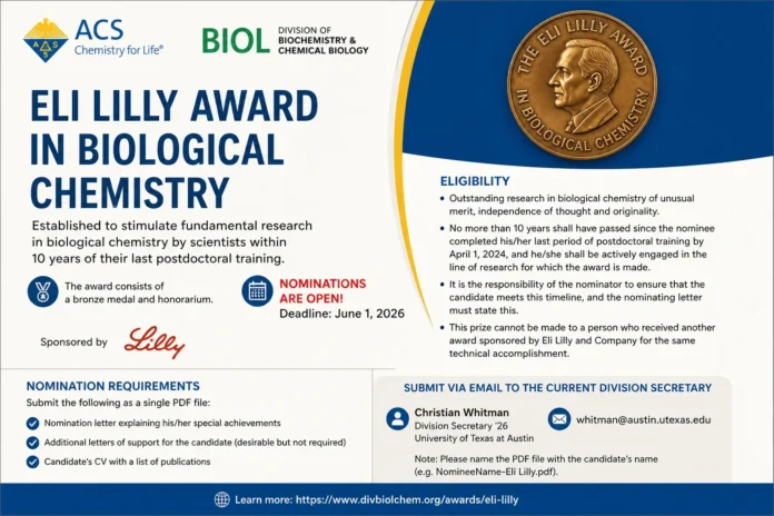 Eli Lilly Award in Biological Chemistry Nominations Are Open! Deadline June 1, 2026