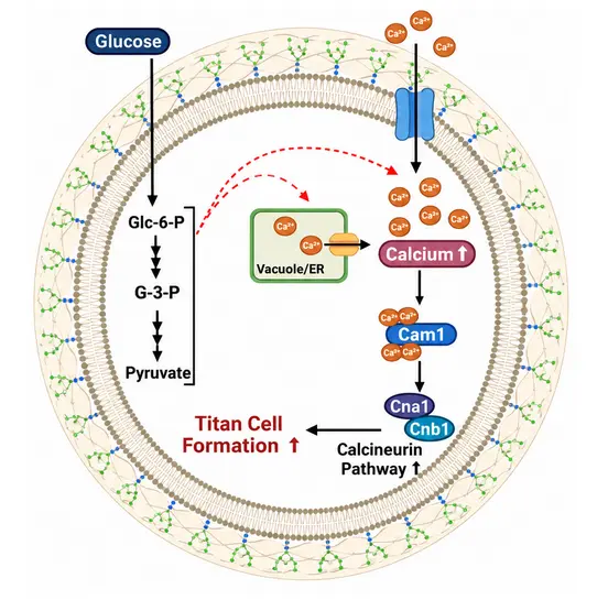Glycolysis–Calcium–Calcineurin Axis Controls Titan Cell Formation