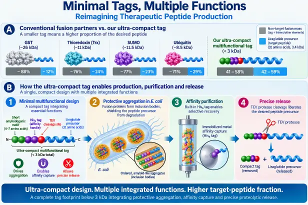 Ultra-Compact Aggregation Tags Enable Efficient Liraglutide Precursor Production